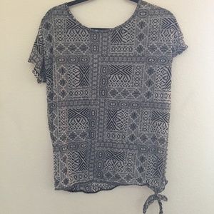Prana White and Black Pattern Tie Top